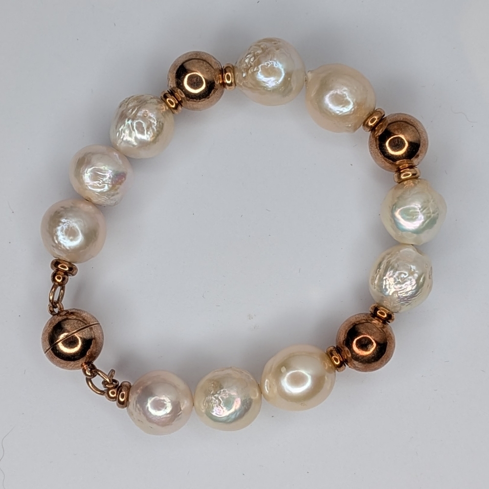 Honora Pearl Bracelet Baroque Large Freshwater Pearls Sterling Silver 925 Pouch - Picture 4 of 9